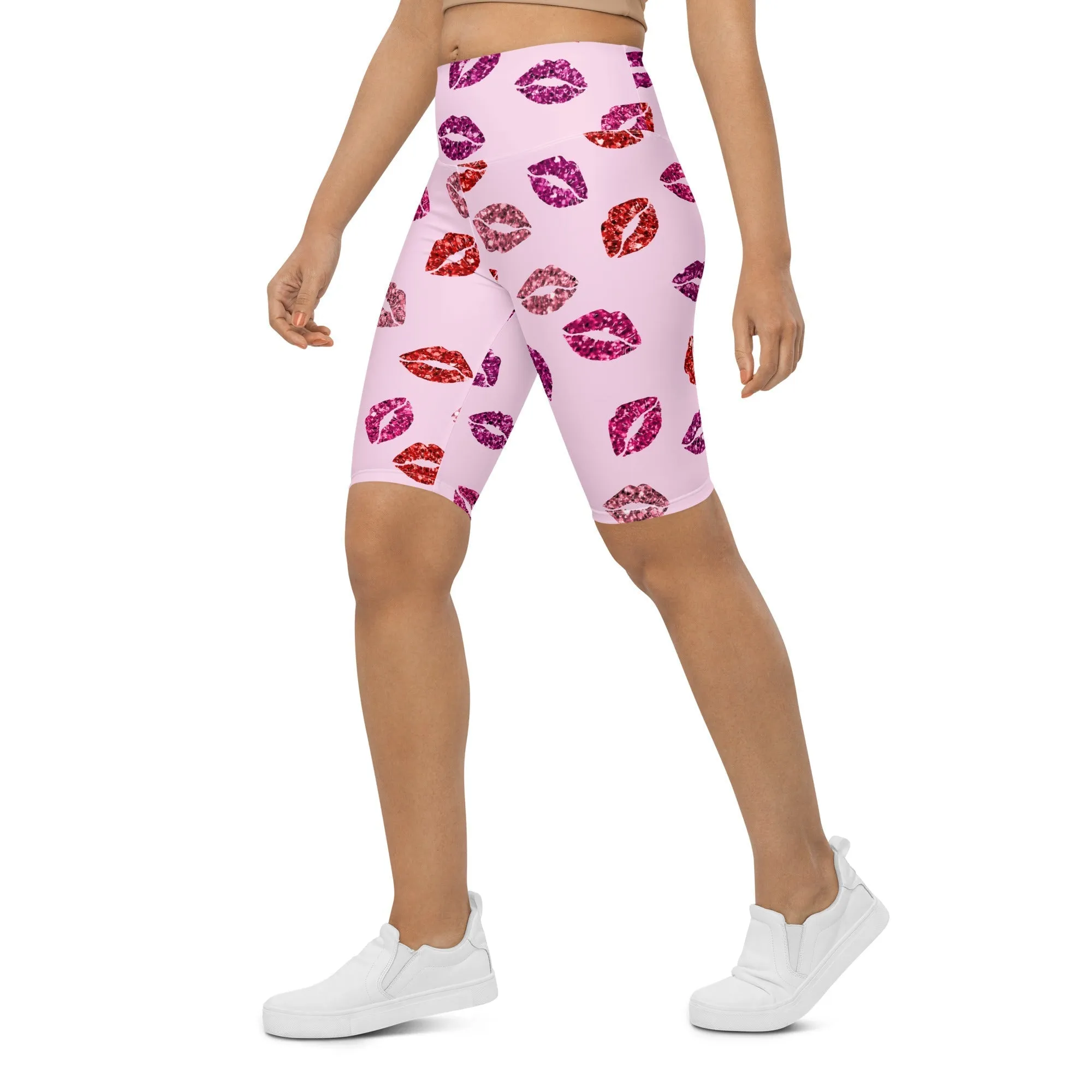 Glitter Print Kisses Biker Shorts