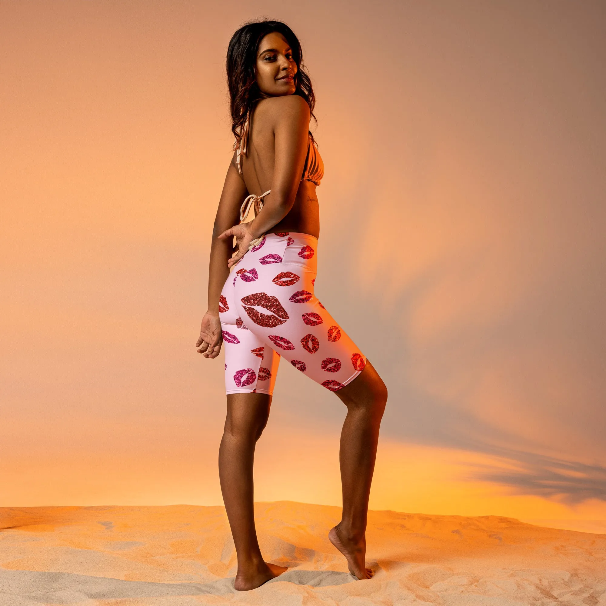 Glitter Print Kisses Biker Shorts