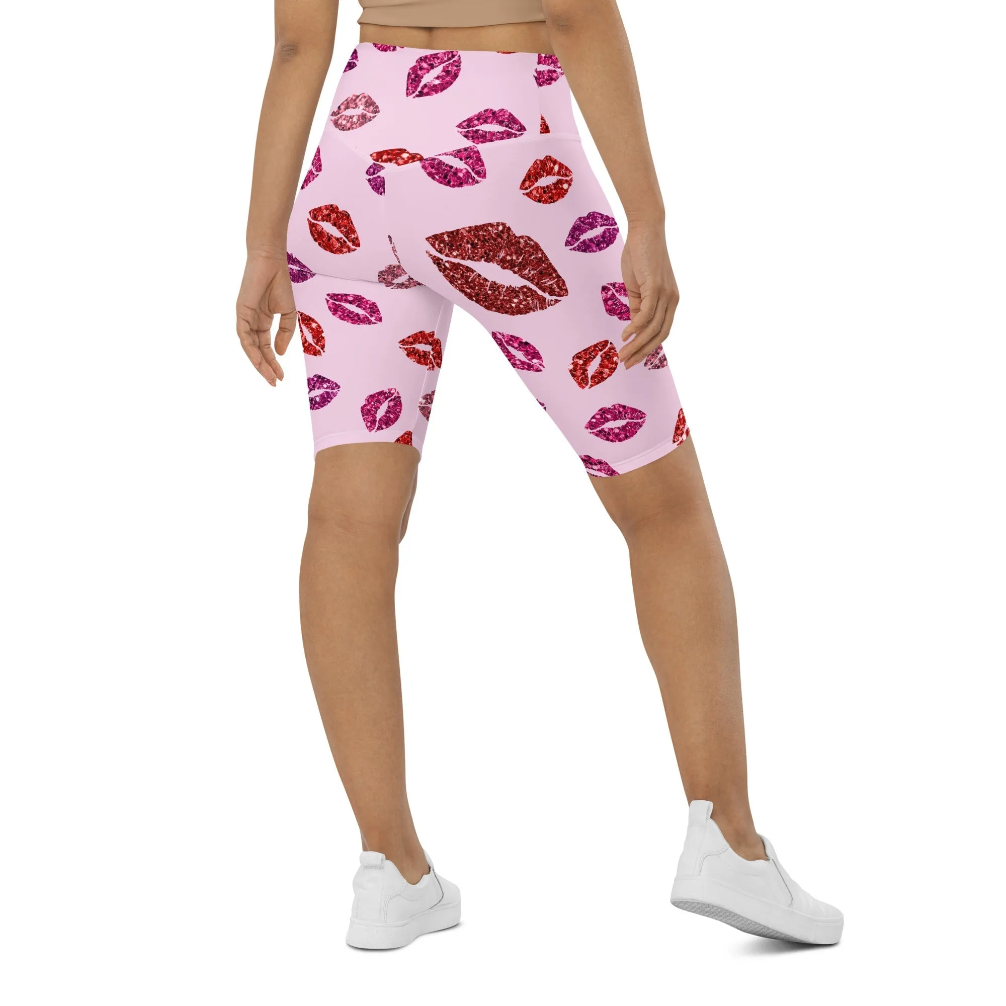 Glitter Print Kisses Biker Shorts