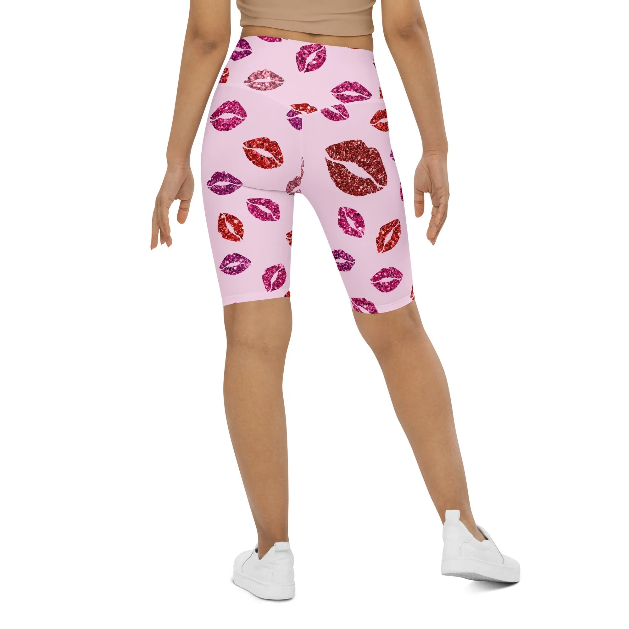 Glitter Print Kisses Biker Shorts