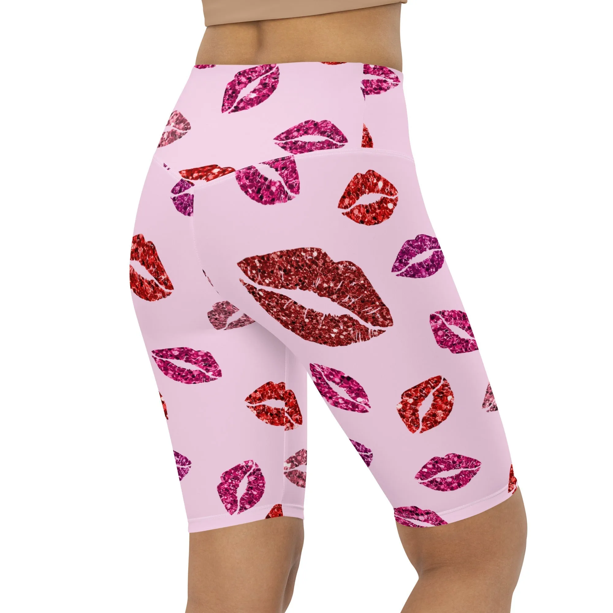 Glitter Print Kisses Biker Shorts