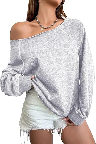 Grey-Blue Fall Chic Off Shoulder Sweatshirt