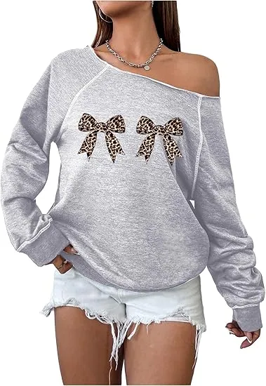 Grey-Blue Fall Chic Off Shoulder Sweatshirt