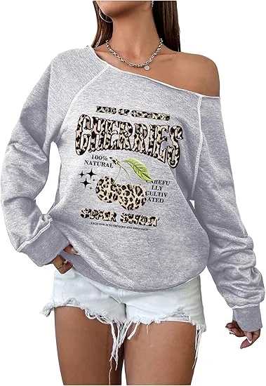 Grey-Blue Fall Chic Off Shoulder Sweatshirt