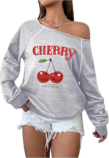Grey-Blue Fall Chic Off Shoulder Sweatshirt