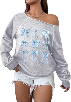 Grey-Blue Fall Chic Off Shoulder Sweatshirt