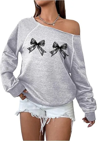 Grey-Blue Fall Chic Off Shoulder Sweatshirt