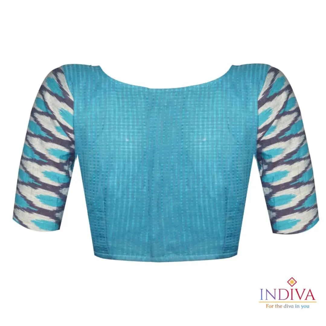 Indiva Ikat sleeve south cotton blue blouse - 36