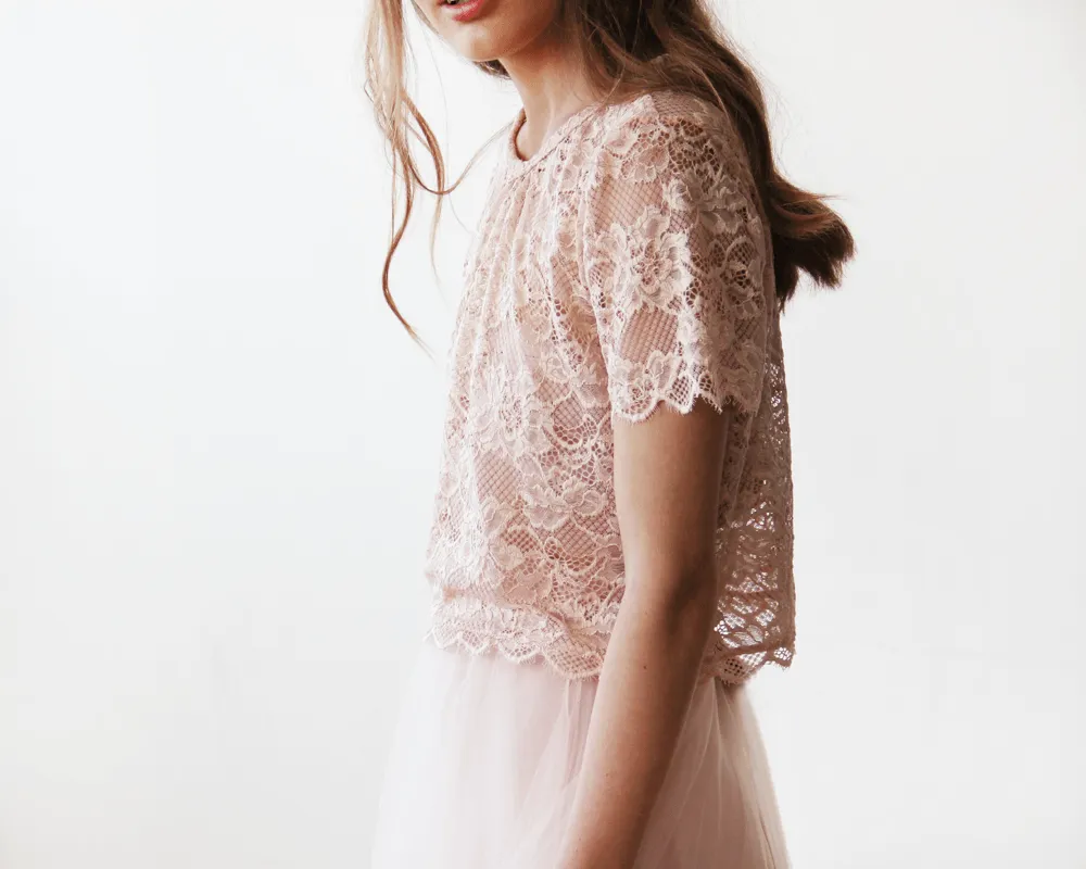 Lace Pink Short Sleeve Top 2037