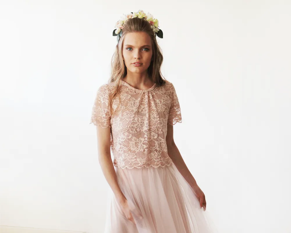 Lace Pink Short Sleeve Top 2037