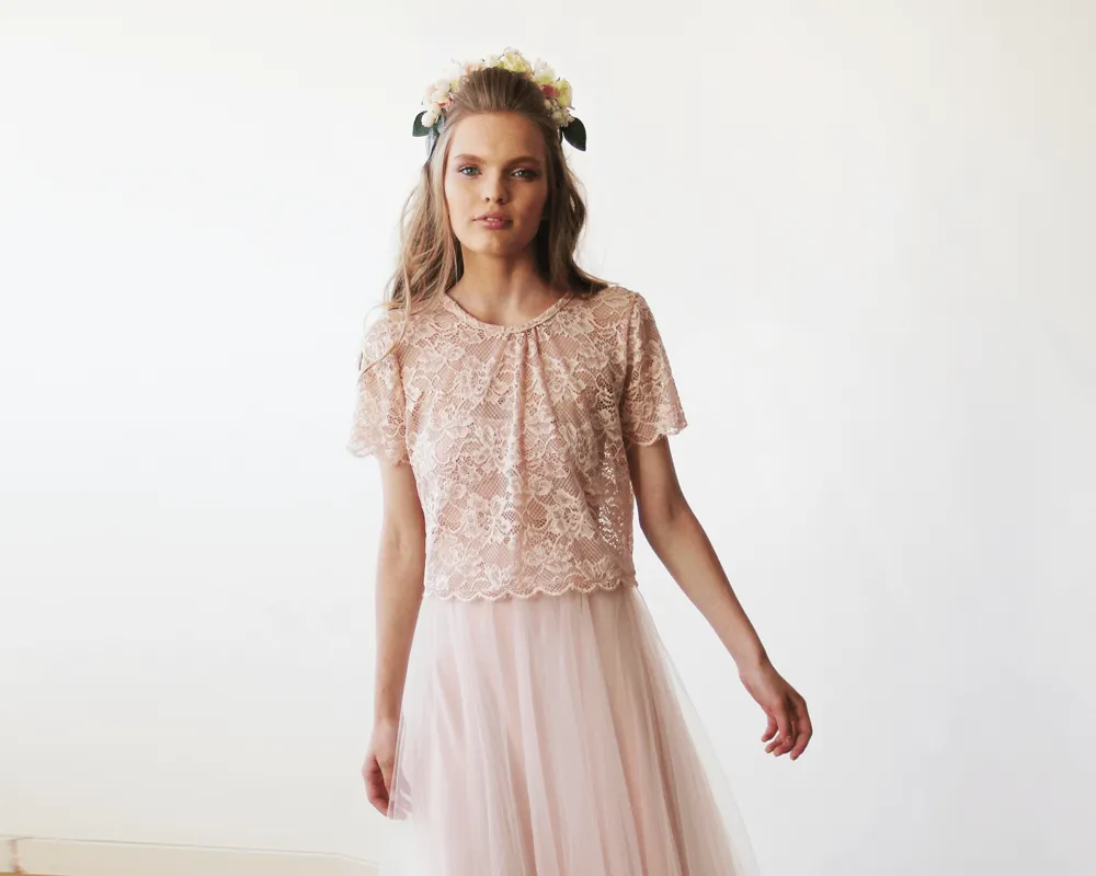 Lace Pink Short Sleeve Top 2037