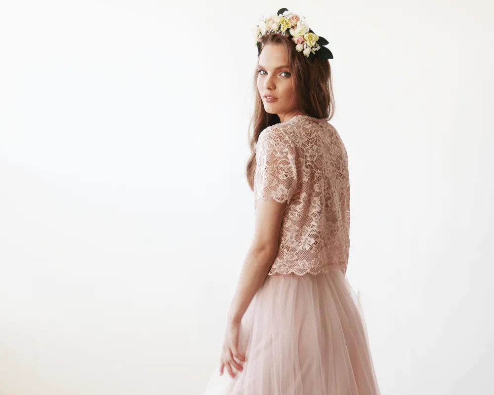 Lace Pink Short Sleeve Top 2037