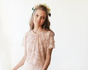Lace Pink Short Sleeve Top 2037