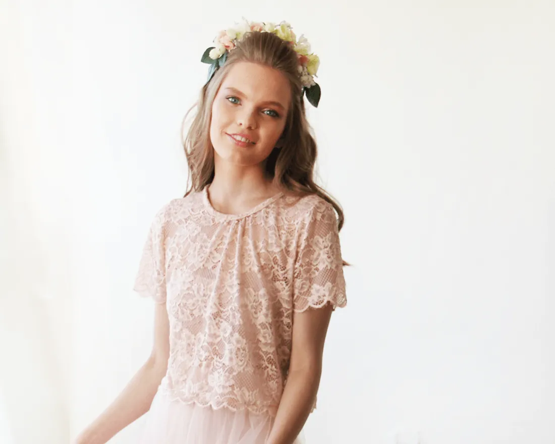 Lace Pink Short Sleeve Top 2037