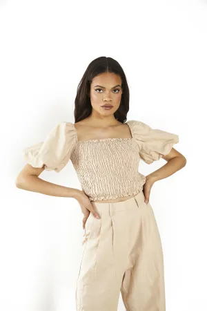 Light Stone Shirred Crop-Top
