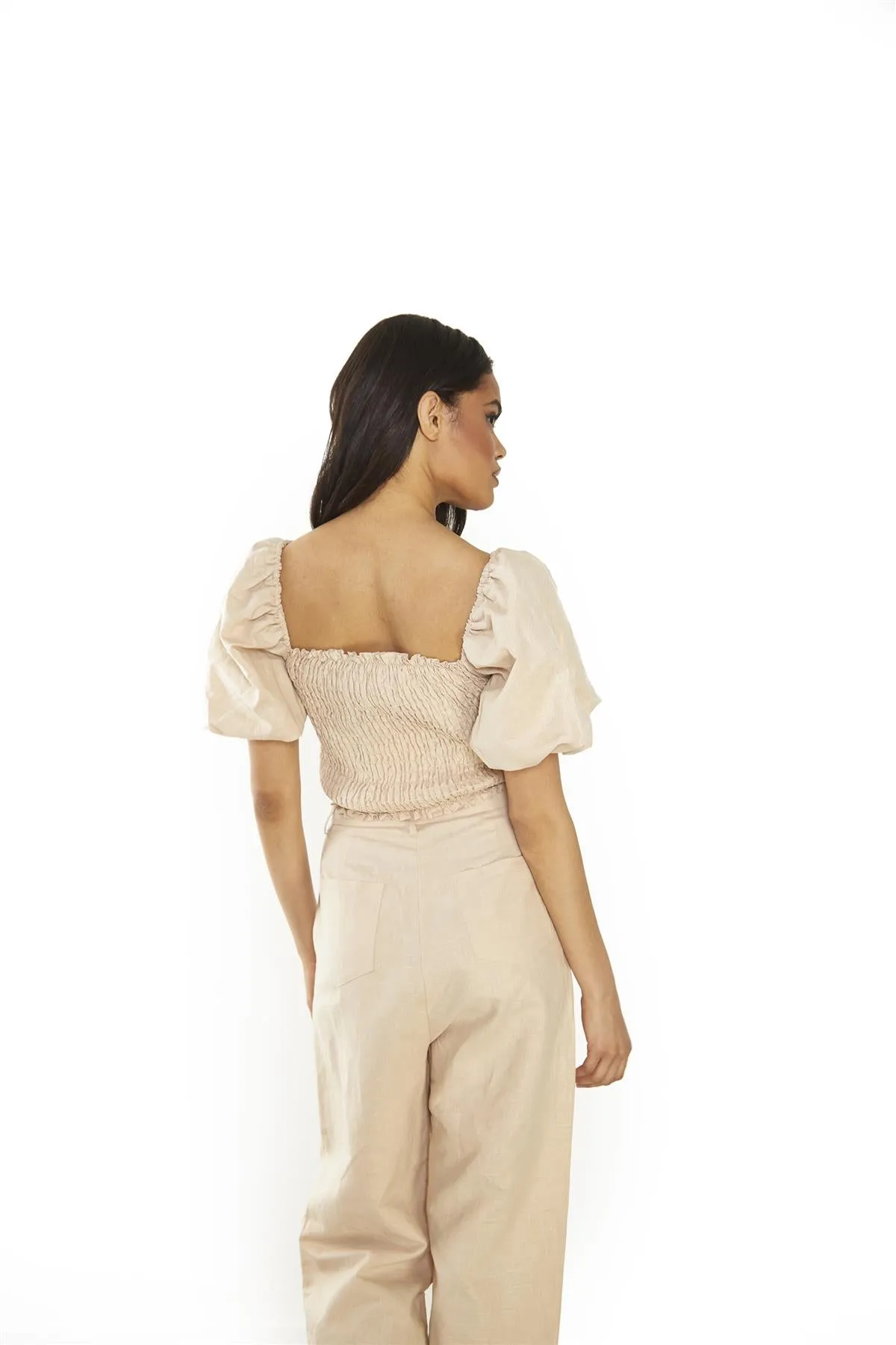 Light Stone Shirred Crop-Top