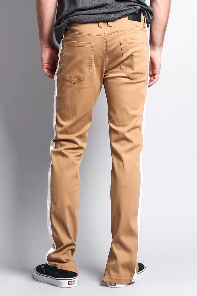 Men's Solid Side Striped Pants with Zipper