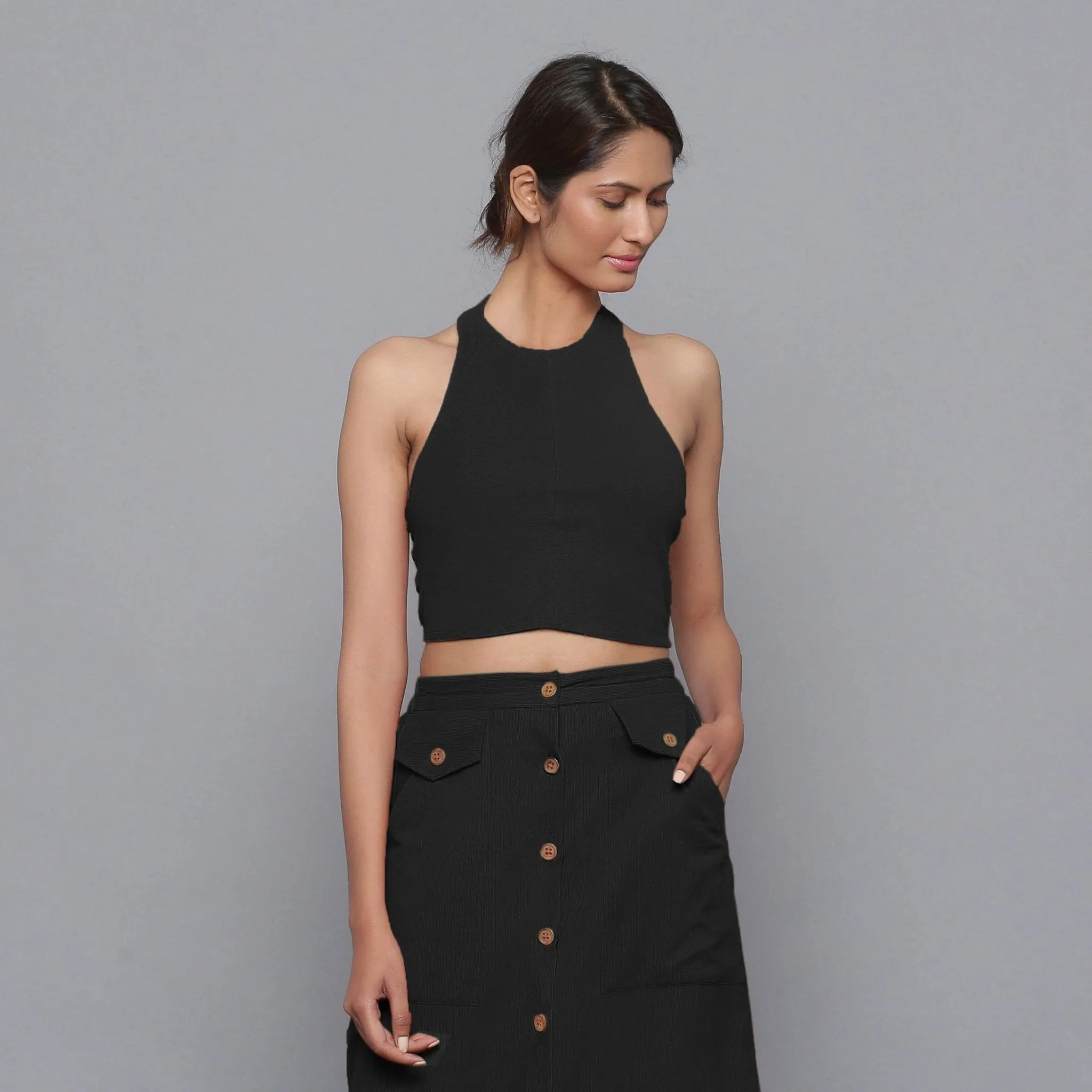 Moonlight Black Warm Cotton Corduroy Tank Top