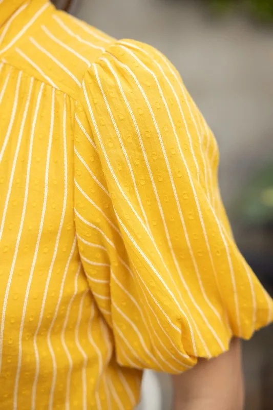 Mustard Front Neck Tie Texture and Striped Top