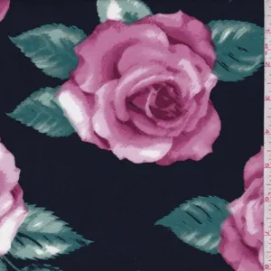 Navy/Mulberry Rose Bloom Techno Scuba Knit Fabric