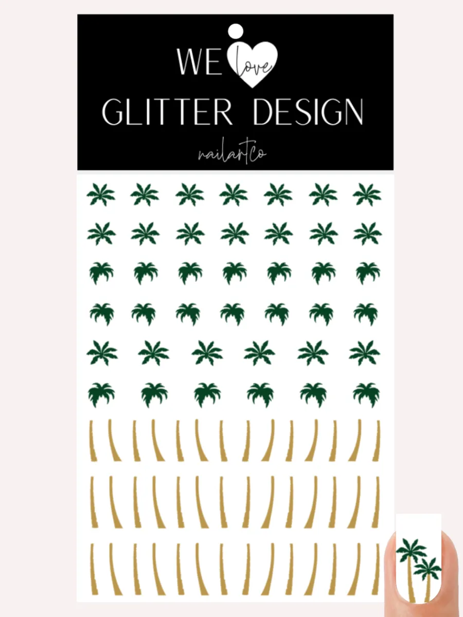 Palm Tree (2 Tone) Nail Decal | Dark Green-Light Brown