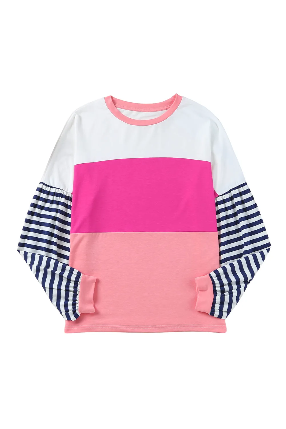 Pink Color Block Bubble Striped Sleeve Top