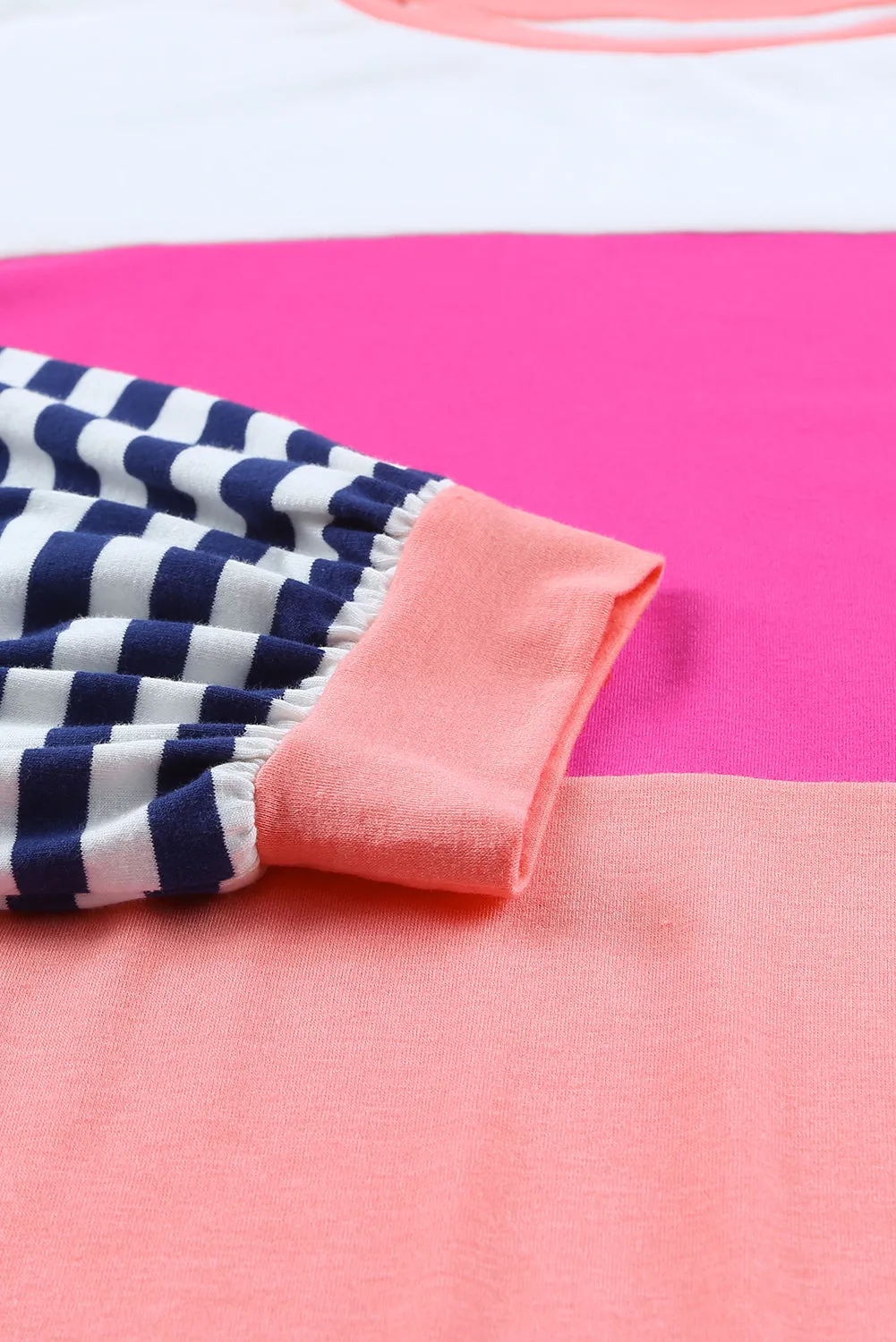 Pink Color Block Bubble Striped Sleeve Top