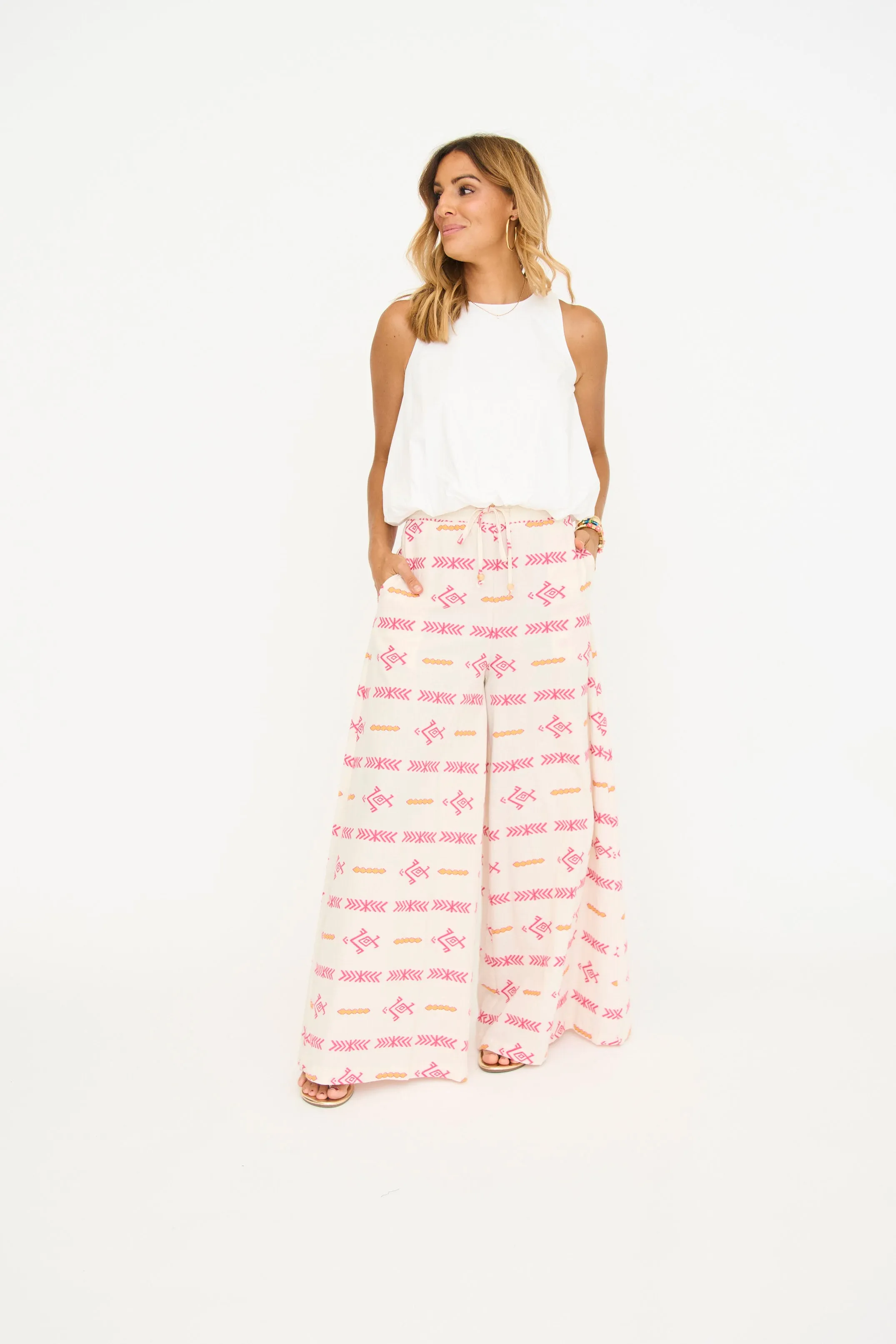 Print High-Waisted Wide Leg Pants