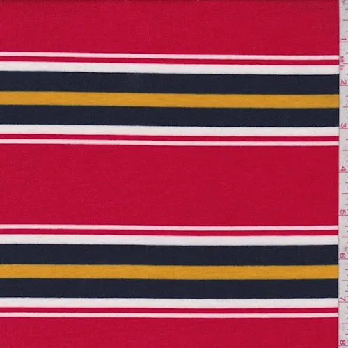Red/Navy/Gold Stripe Double Brushed French Terry Knit Fabric