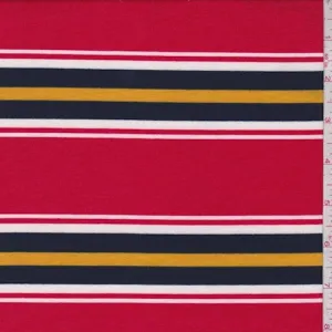 Red/Navy/Gold Stripe Double Brushed French Terry Knit Fabric
