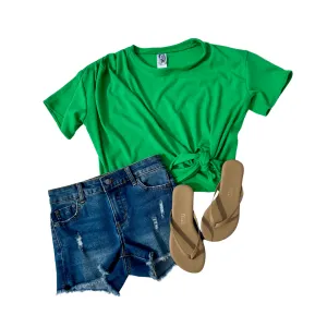 Ribbed Pleated Tie Top Kelly Green