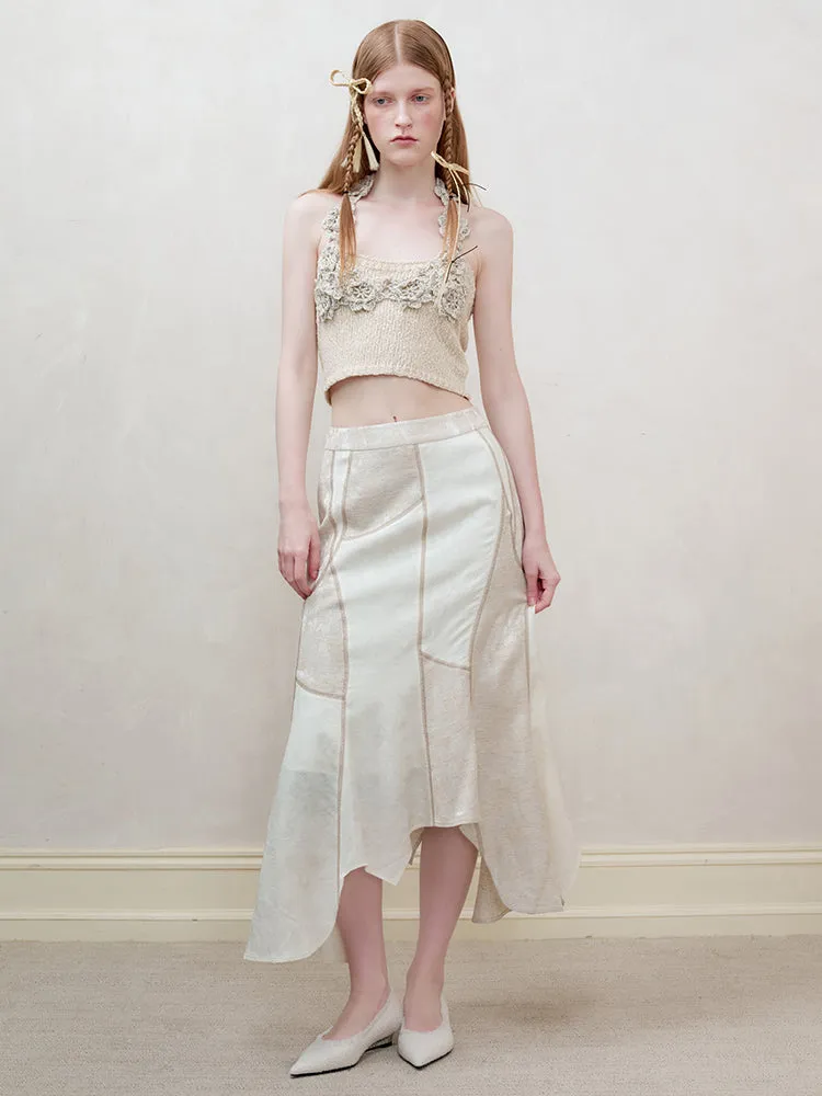 Set-Up Oversize Patchwork Asymmetry Chic Shirt＆Long-Skirt