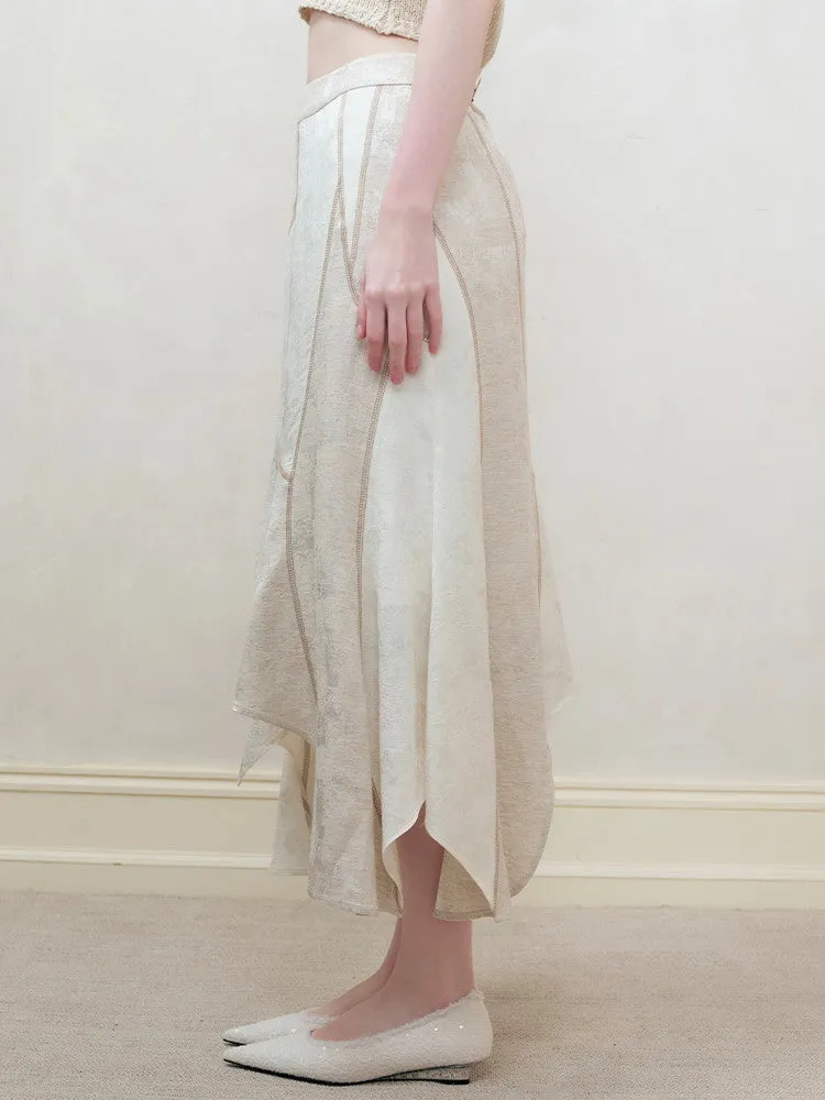 Set-Up Oversize Patchwork Asymmetry Chic Shirt＆Long-Skirt