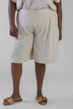 STRIPPED LINEN BLEND SHORTS