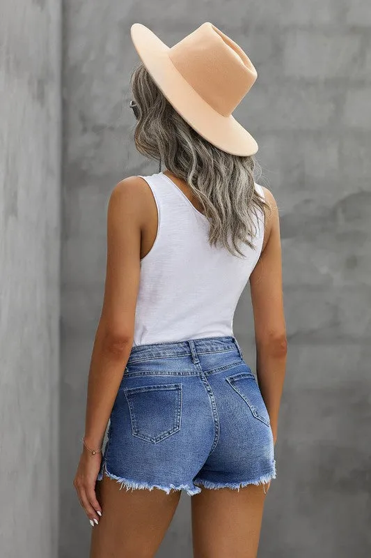 Super Stretch Cut Off Jean Shorts - Medium Wash