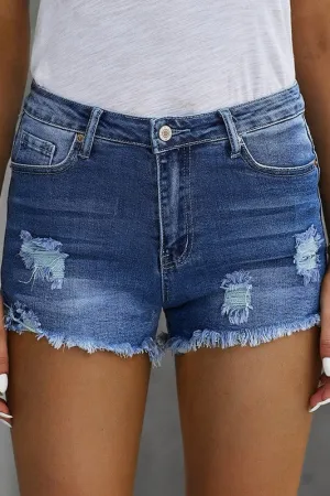 Super Stretch Cut Off Jean Shorts - Medium Wash