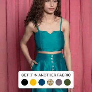 Teal 100% Cotton Chanderi Split Neck Crop Top