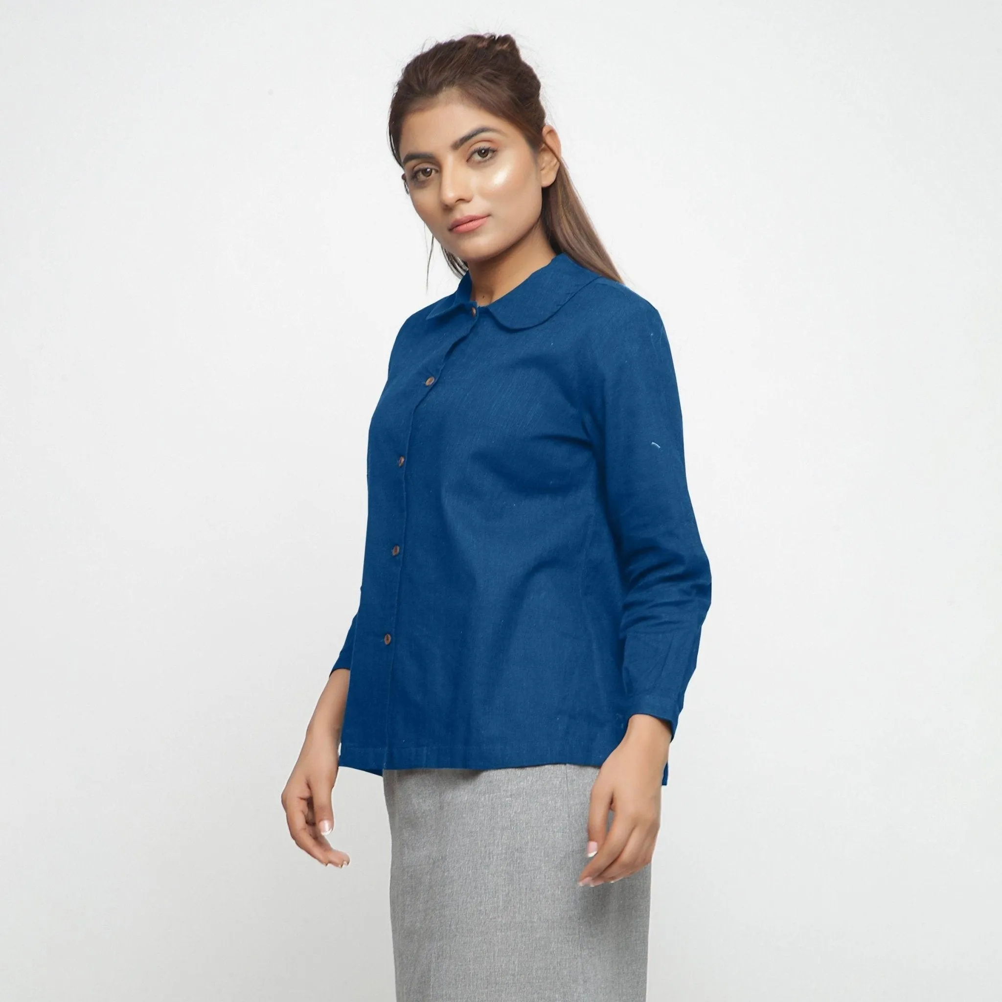 Teal 100% Cotton Peter Pan Button-Down Shirt