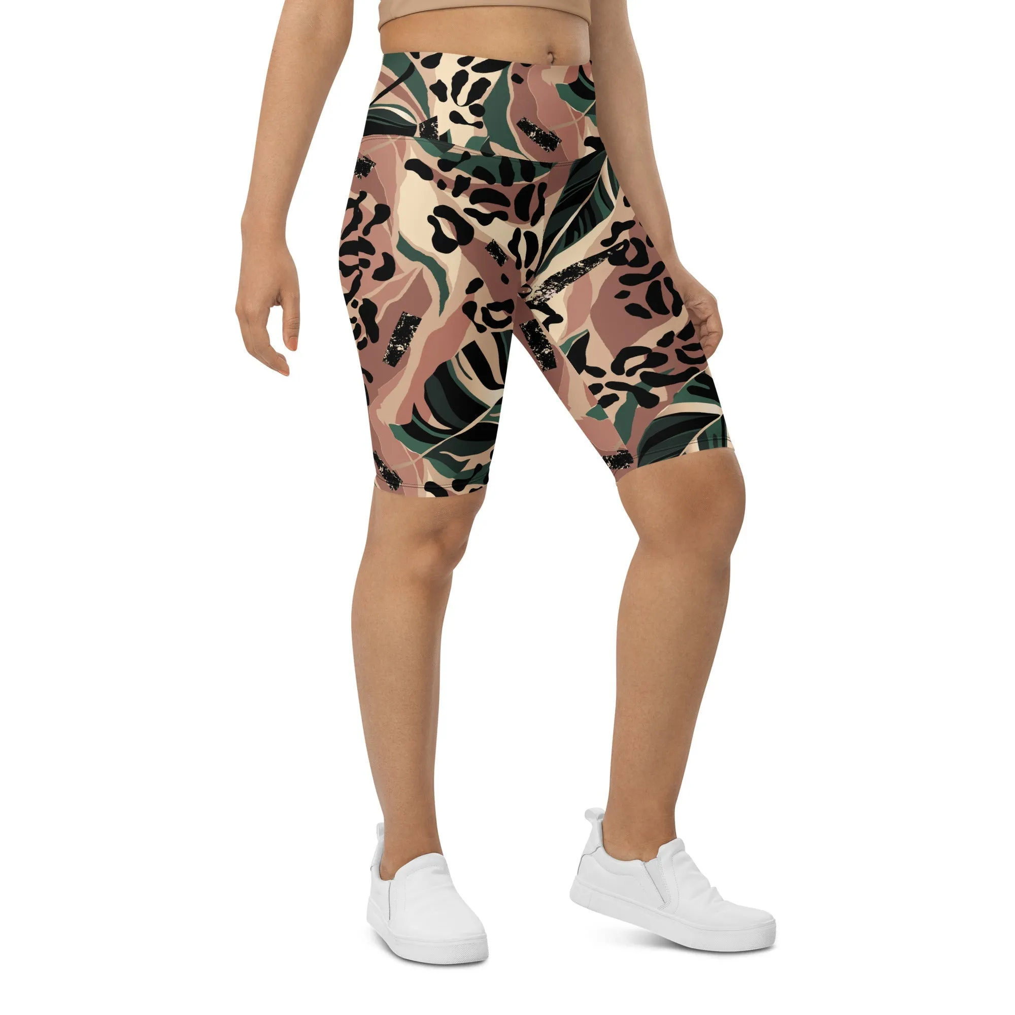 Tropical Leopard Biker Shorts