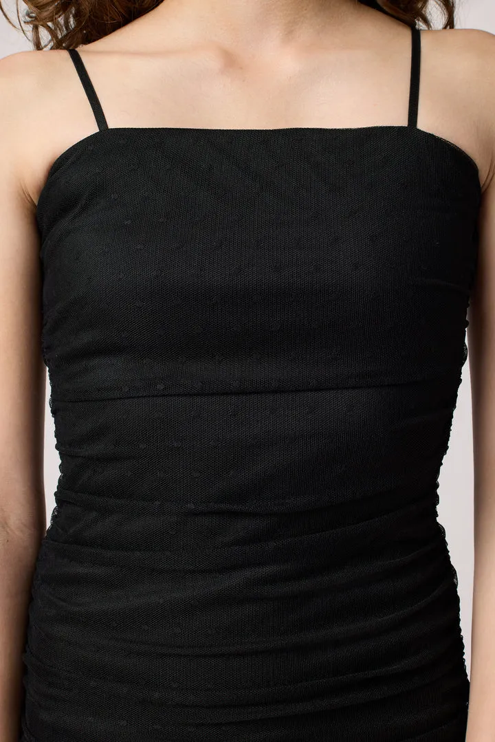 UDT Black Rouched Dotted Mesh Dress