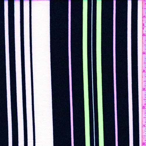 White/Black/Neon Green Stripe Double Brushed Jersey Knit Fabric