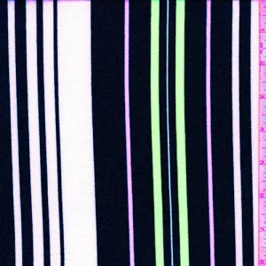 White/Black/Neon Green Stripe Double Brushed Jersey Knit Fabric