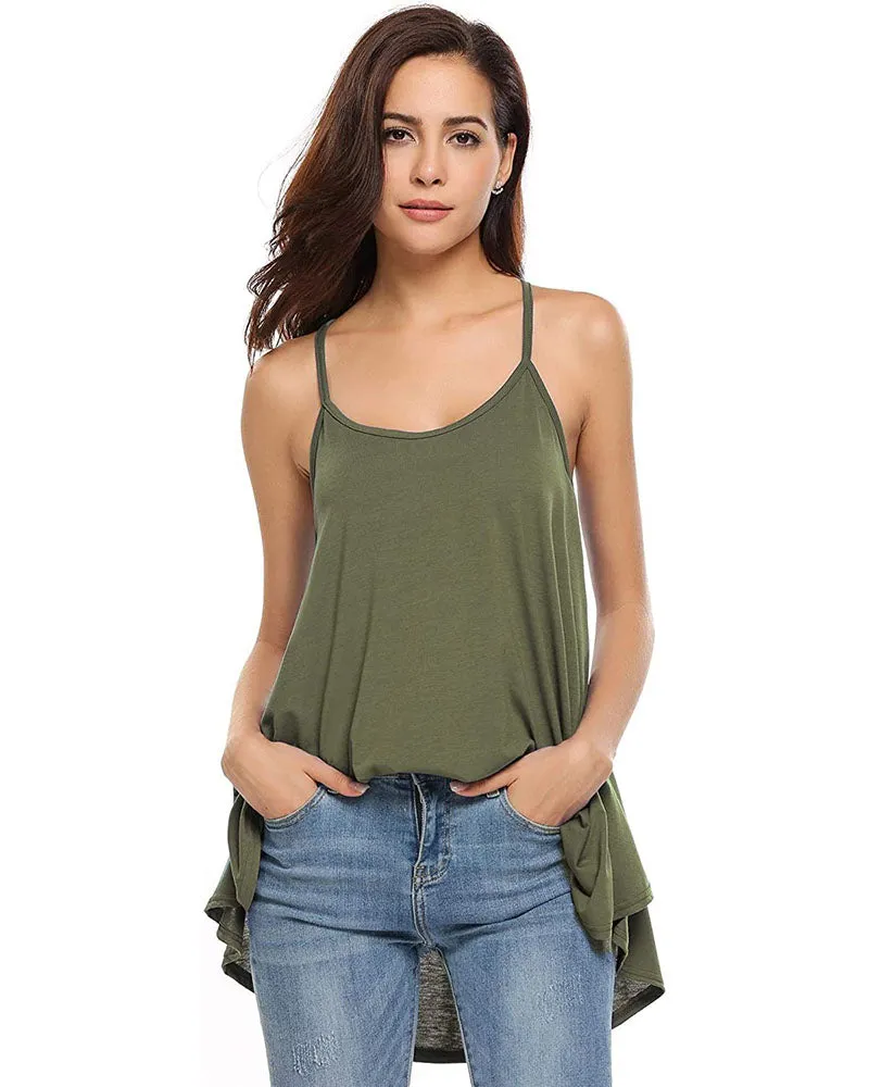 Women Tank Tops Summer Spaghetti Strap Cami Top Shirt Loose Flowy Cotton Racerback Blouses - Zeagoo (Us Only)