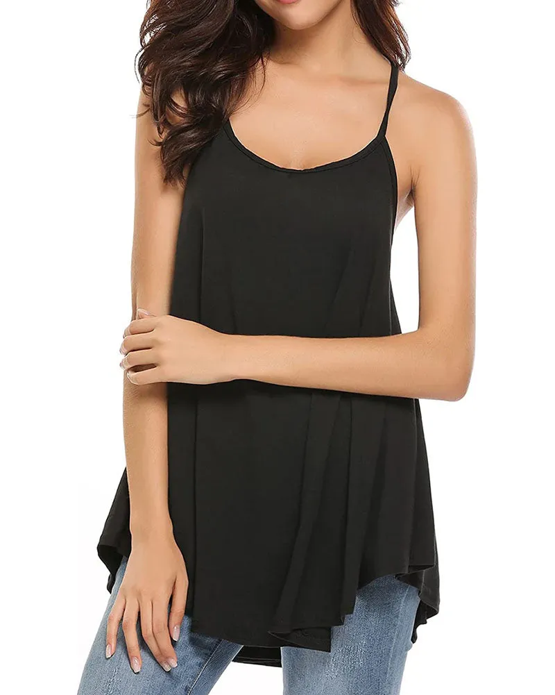 Women Tank Tops Summer Spaghetti Strap Cami Top Shirt Loose Flowy Cotton Racerback Blouses - Zeagoo (Us Only)