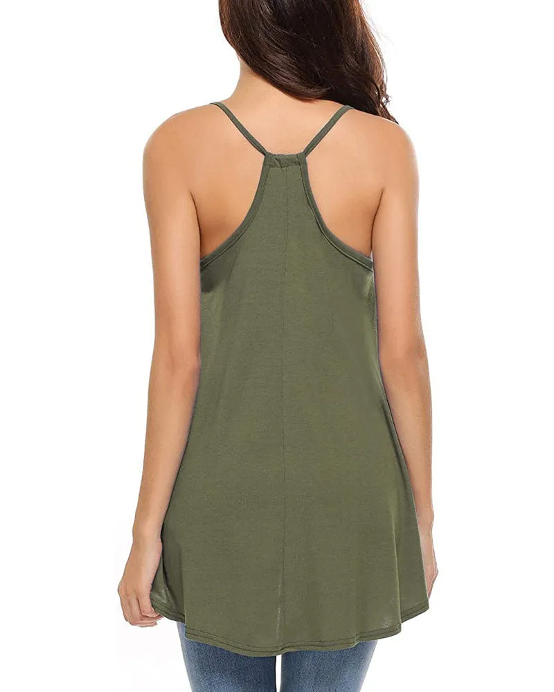 Women Tank Tops Summer Spaghetti Strap Cami Top Shirt Loose Flowy Cotton Racerback Blouses - Zeagoo (Us Only)