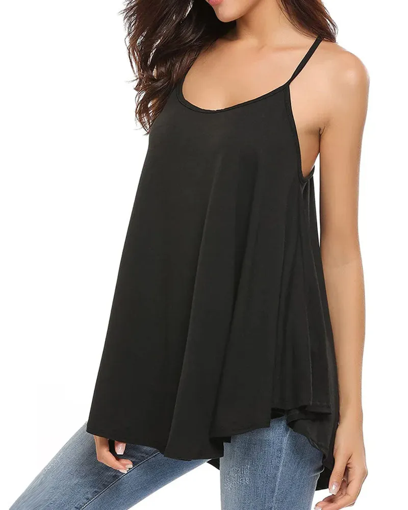 Women Tank Tops Summer Spaghetti Strap Cami Top Shirt Loose Flowy Cotton Racerback Blouses - Zeagoo (Us Only)