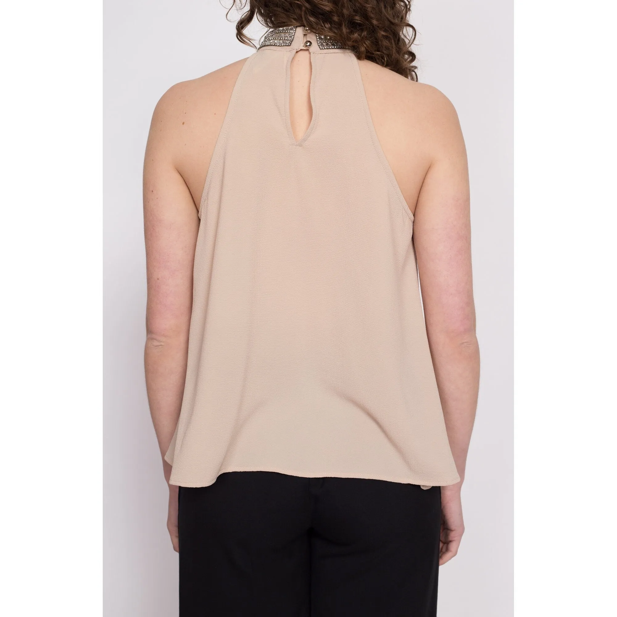 Y2K Nude Jeweled Neck Racerback Top - Small