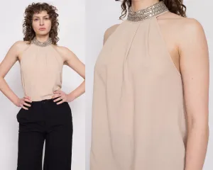 Y2K Nude Jeweled Neck Racerback Top - Small
