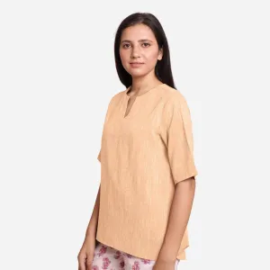 Yellow 100% Cotton Split Neck High-Low Tunic