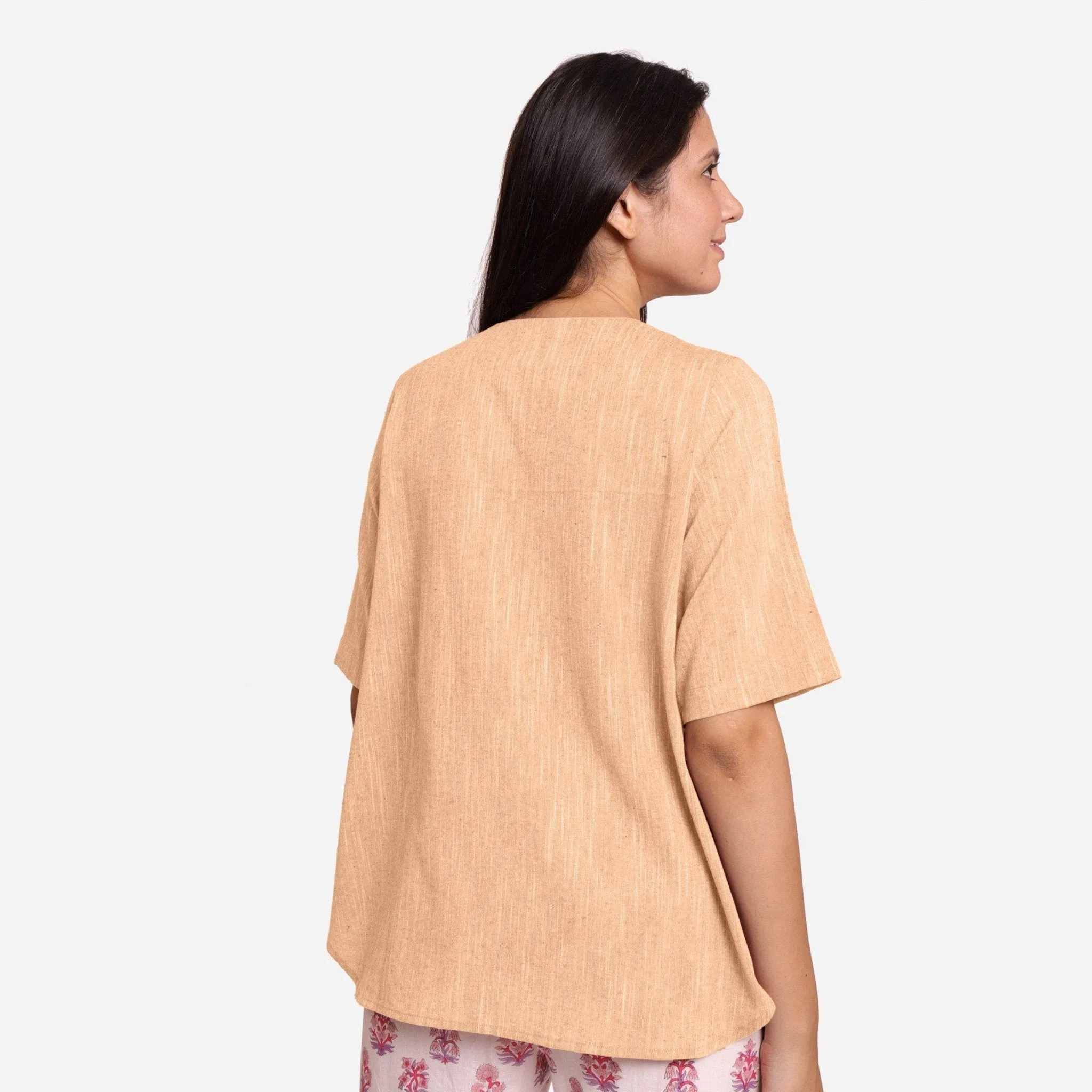 Yellow 100% Cotton Split Neck High-Low Tunic